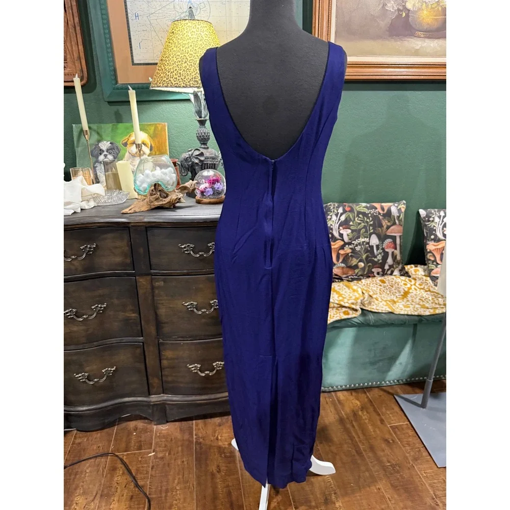 Scott‎ McClintock Petite Vintage Blue Gown Rhinestone Shoulder Detail Dress 8P